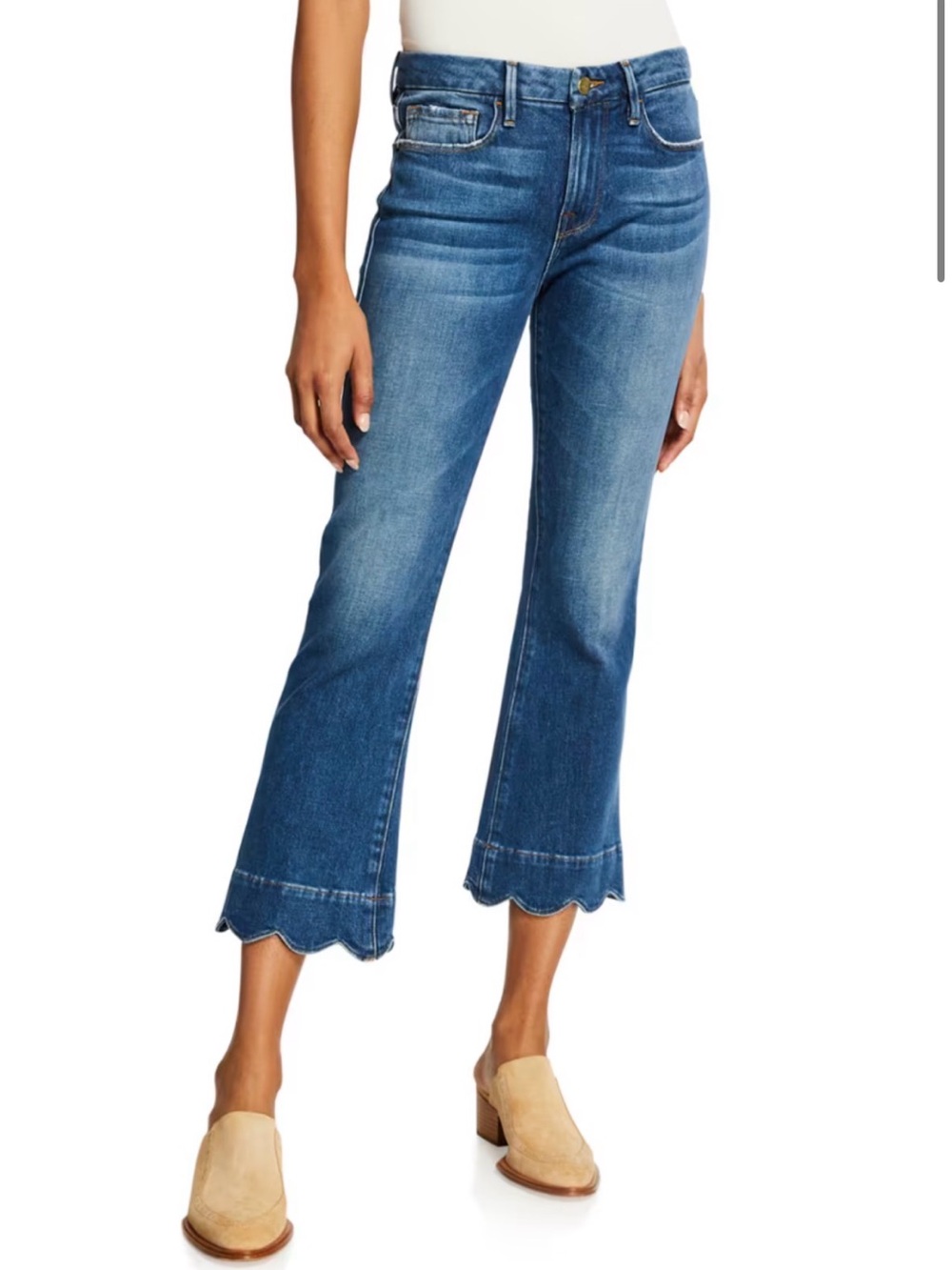 FRAME Le Crop Mini Boot-Cut Jeans with Scalloped Hem 24